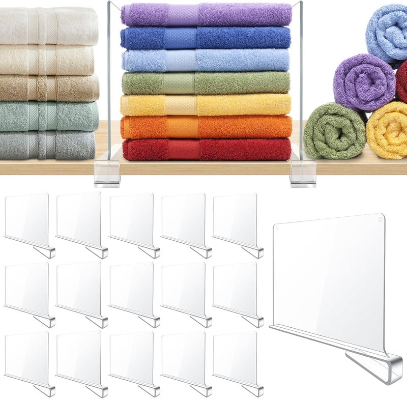 BAUMFEUER 16 Pack Clear Acrylic Shelf Dividers for Closet Shelf Organizer of Bedroom Kitchen Office Bathroom Organizer for Clothes Books Hats and Handbags - Image 1